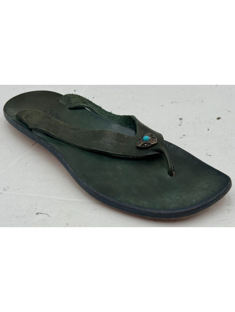 Cydwoq Women's Flip Flop 7 Emerald Green Turquoise Stone Slip On Thong Sandals